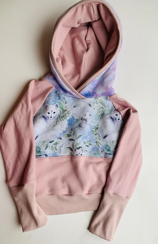 “Pink Wolf" Grow With Me Sweater w/ Hood - Size 12m to 3yrs